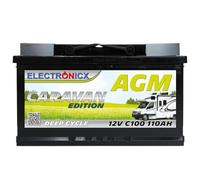 Batería De Ciclo Profundo Agm Electronicx De 12 V Y 110 Ah C100, Edición Caravana - Sin Mantenimiento, Ideal Para Camping, Embarcaciones, Sistemas De Energía De Emergencia Y Sistemas Aislados
