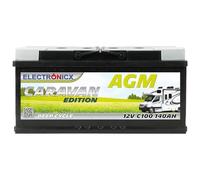 Batería De Ciclo Profundo Agm Electronicx De 12 V Y 140 Ah C100, Edición Caravana - Sin Mantenimiento, Ideal Para Camping, Embarcaciones, Sistemas De Energía De Emergencia Y Sistemas Aislados