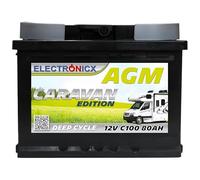Batería De Ciclo Profundo Agm Electronicx De 12 V Y 80Ah C100, Edición Caravana - Sin Mantenimiento, Ideal Para Camping, Embarcaciones, Sistemas De Energía De Emergencia Y Sistemas Aislados
