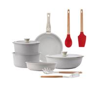 Batería de cocina 10 pzs beige/mango extraíble,3 sartenes,2 cazos,tapas y utensilios+ bergner excalibur juego de 2 utensilios de cocina
