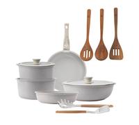 Batería de cocina 10 pzs beige/mango extraíble,3 sartenes,2 cazos,tapas y utensilios+ san ignacio agros set 3pc utensilios cocina