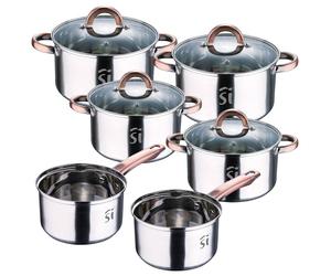 Batería de cocina 10pc en acero inox 2xØ16cm 2xØ18cm 2xØ20cm con tapas San Ignacio