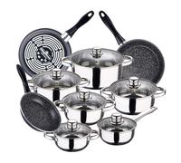 Bateria de cocina 12 piezas cassel en acero inoxidable con juego de sartenes (18/20/24 cm) magefesa k2 gransasso en acero esmaltado