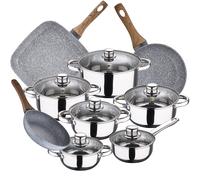 Bateria de cocina 12 piezas SAN IGNACIO Cassel, acero inoxidable, con juego sartenes (18/20 cm) con asador 28x28 cm Daimiel en aluminio forjado
