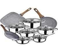 Bateria de cocina 12 piezas SAN IGNACIO Cassel, acero inoxidable, con juego sartenes (18/20 cm) con asador 28x28 cm Daimiel en aluminio forjado