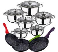 Bateria de cocina 12 piezas SAN IGNACIO Cassel, acero inoxidable, con juego sartenes (20/24/28 cm) SWISS HOME en aluminio forjado