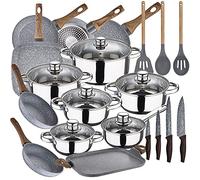 Bateria de cocina 12 piezas SAN IGNACIO Cassel, con 7 piezas (sartenes y plancha) en aluminio forjado + utensilios de cocina + cuchillos