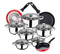 Bateria de cocina 12 piezas SAN IGNACIO Cassel, acero inoxidable, con juego sartenes (16/20/24 cm) SAN IGNACIO Navy Red en aluminio prensado