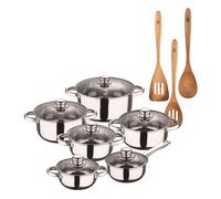 Bateria de cocina 12 piezas san ignacio de acero inoxidable en color cromado colección cassel+ set 3pcs utensilios de cocina acacia smart masterpro