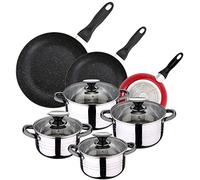 Batería de Cocina 4 cacerolas (1,9L + 2,7L + 3,5L + 5,1L) con 4 Tapas de Vidrio y 3 sartenes Ø16Ø20Ø24 en Acero Inoxidable apta para inducción