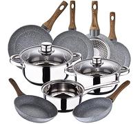 Bateria de cocina 5 piezas SAN IGNACIO Cassel, acero inoxidable, con juego sartenes (18/20/22/24/26/28 cm) SAN IGNACIO Daimiel en aluminio forjado