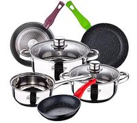 Bateria de cocina 5 piezas SAN IGNACIO Cassel, acero inoxidable, con juego sartenes (20/24/28 cm) SAN IGNACIO Jolie en aluminio forjado