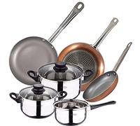 Bateria de cocina 5 piezas San Ignacio de acero inoxidable con juego de sartenes Optimum Plus (18,22,26 cm) en aluminio prensado aptas para induccion, PK3210