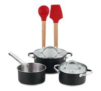 Bateria de cocina 5 pzs (2 cacerolas c/tapa + cazo) acero c/revestimineto+ bergner excalibur juego de 2 utensilios de cocina