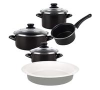 Magefesa K2 Gransasso Batería de cocina de acero vitrificado apta para inducción con fuente oval 36 cm en gres Masterpro Gravity, 7 piezas
