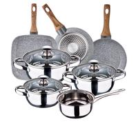 Bateria de cocina 7 piezas SAN de acero inoxidable con juego de sartenes (18/22 cm) y grill 28x28 cm SAN Daimiel en aluminio forj