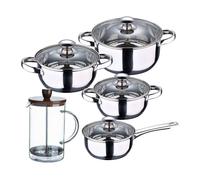 Batería de cocina 7 piezas san ignacio fabricada en acero inoxidable apta para todo tipo de fuegos+ cafetera de vidrio borosilicato 15,8x10x18,8cm 16 cm