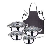 Batería de cocina 7 piezas san ignacio fabricada en acero inoxidable apta para todo tipo de fuegos+ delantal gris oscuro 100% algodón 75x80cm 16 cm