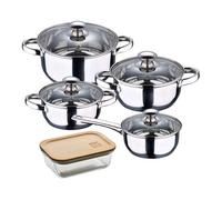 Batería de cocina 7 piezas san ignacio fabricada en acero inoxidable apta para todo tipo de fuegos+hermético de 650ml en vidrio de borosilicato 7.5 cm