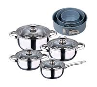 Batería de cocina 7 piezas san ignacio fabricada en acero inoxidable apta para todo tipo de fuegos+ juego de 3 moldes de horno redondos ø12ø18ø22cm