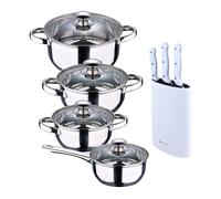 Batería de cocina 7 piezas san ignacio fabricada en acero inoxidable apta para todo tipo de fuegos+juego de 3 cuchillos de acero inoxidable con tacom 16 cm