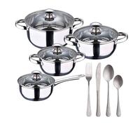 Batería de cocina 7 piezas san ignacio fabricada en acero inoxidable apta para todo tipo de fuegos+ set de 16 cubiertos en acero inoxidable 16 cm