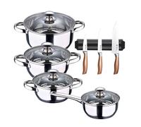 Batería de cocina 7 piezas san ignacio fabricada en acero inoxidable apta para todo tipo de fuegos+set de 3 cuchillos con soporte magnético 7.5 cm