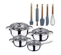Batería de cocina 7 piezas san ignacio fabricada en acero inoxidable apta para todo tipo de fuegos+ set de 5 utensilios de cocina de silicona y mader 16 cm