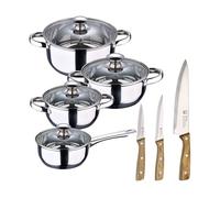 Batería de cocina 7 piezas san ignacio fabricada en acero inoxidable apta para todo tipo de fuegos+ set de 3 cuchillos de acero inoxidable 7.5 cm