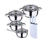 Batería de cocina 7 piezas san ignacio fabricada en acero inoxidable apta para todo tipo de fuegos+set de 3 cuchillos con tacoma en acero inoxidable 16 cm