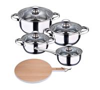 Batería de cocina 7 piezas san ignacio fabricada en acero inoxidable apta para todo tipo de fuegos+tabla de corte redonda de 38x28x1,5cm en madera 16 cm
