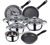 Bateria de cocina 7 piezas SAN IGNACIO Faro, acero inoxidable, con juego sartenes (18/20/24 cm) MAGEFESA K2 Gransasso en acero esmaltado