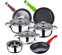 Bateria de cocina 7 piezas SAN IGNACIO Faro de acero inoxidable con juego de sartenes (18/22/26 cm) SAN IGNACIO Jolie en aluminio forjado