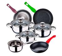 San Ignacio Bateria de cocina 7 piezas Faro, acero inoxidable, con juego sartenes (18/22/26 cm) Jolie en aluminio forjado