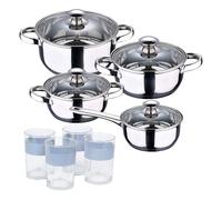Batería de cocina 7 piezas SAN IGNACIO Faro fabricada en acero inoxidable apta para todo tipo de fuegos+ Juego de 4 Vasos de 0,5L NOIA San Ignacio