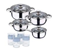 Batería de cocina 7 piezas san ignacio faro fabricada en acero inoxidable apta para todo tipo de fuegos+ juego de 4 vasos de 0,5l noia san ignacio