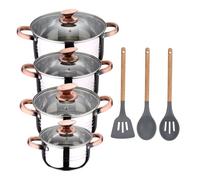 San Ignacio Bateria de cocina 8 piezas apta para induccion, Altea en acero inoxidable con set de 3 utensilios de cocina en silicona Daimiel, PK3241