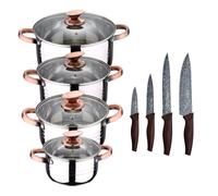 Bateria de cocina 8 piezas apta para induccion SAN IGNACIO Altea en acero inoxidable con set de 4 cuchillos de cocina de acero inoxidable Daimiel