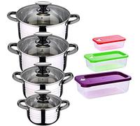 Bateria de cocina 8 piezas apta para induccion SAN IGNACIO Hita en acero inoxidable con set de 3 fiambreras hermeticas de plastico Jolie