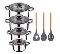 San Ignacio Bateria de cocina 8 piezas apta para induccion Hita en acero inoxidable con set de 3 utensilios de cocina en silicona Daimiel, PK3226