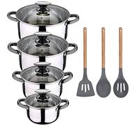 Bateria de cocina 8 piezas apta para induccion SAN IGNACIO Hita en acero inoxidable con set de 3 utensilios de cocina en silicona Daimiel