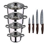 Bateria de cocina 8 piezas apta para induccion san ignacio hita en acero inoxidable con set de 4 cuchillos de cocina de acero inoxidable daimiel