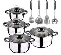 Bateria de cocina 8 piezas apta para induccion SAN IGNACIO Hita en acero inoxidable con set de 4 utensilios de cocina en acero inoxidable