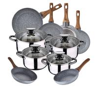 Bateria de cocina 8 piezas SAN IGNACIO Dina, acero inoxidable, con juego sartenes (18/20/22/24/26/28 cm) SAN IGNACIO Daimiel en aluminio forjado
