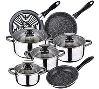 Bateria de cocina 8 piezas SAN IGNACIO Dina, acero inoxidable, con juego sartenes (18/20/24 cm) MAGEFESA K2 Gransasso en acero esmaltado