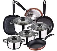 Bateria de cocina 8 piezas SAN IGNACIO Dina, acero inoxidable, con juego sartenes (20/24/28 cm) y grill 28 cm SAN IGNACIO Moma en alumino forjado