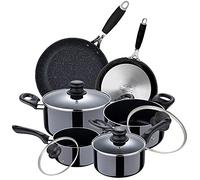 Batería de cocina 8 piezas SAN IGNACIO Porto fabricada en aluminio prensado apta para induccion con Set 2 sartenes 20 y 24, aluminio forjado