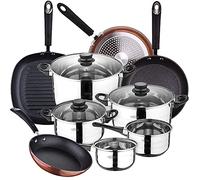 Bateria de cocina 8 piezas SAN IGNACIO Toledo de acero inoxidable con juego de sartenes (20/24/28 cm) y grill 28 cm SAN IGNACIO Moma en aluminio forja