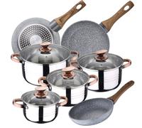 Bateria de cocina 8 piezas SAN IGNACIO Premium Nona, acero inoxidable, con juego sartenes (22/24/26 cm) SAN IGNACIO Daimiel en aluminio forjado