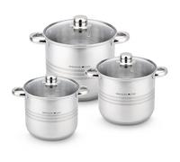 Batería de Cocina Acero Inoxidable para Inducción | Juego de Ollas y Sartenes | Set de Cocina con Tapas de Cristal | Compatible con Gas, Vitrocerámica e Inducción